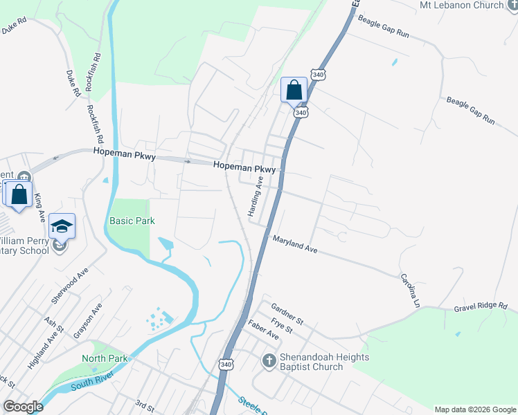 map of restaurants, bars, coffee shops, grocery stores, and more near 1429 Harding Avenue in Waynesboro