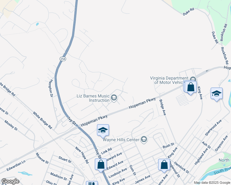 map of restaurants, bars, coffee shops, grocery stores, and more near 109 Compass Drive in Waynesboro