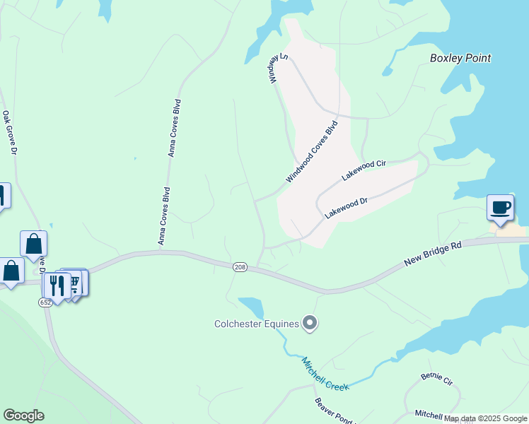 map of restaurants, bars, coffee shops, grocery stores, and more near 210 Windwood Coves Blvd in Mineral