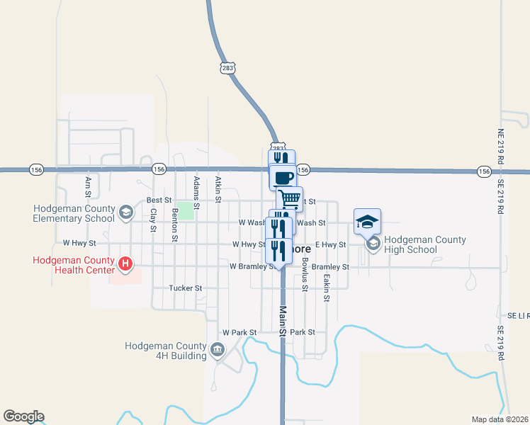map of restaurants, bars, coffee shops, grocery stores, and more near Best Street in Jetmore