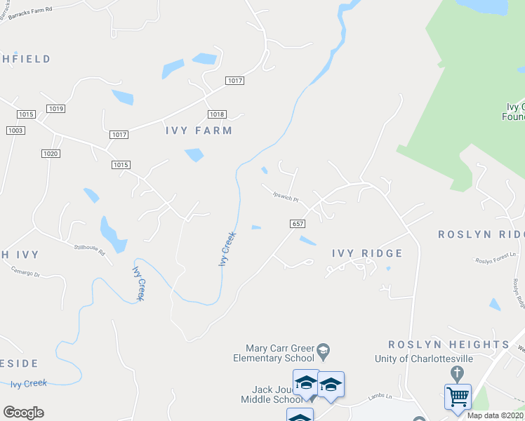 map of restaurants, bars, coffee shops, grocery stores, and more near 250 Ipswich Place in Charlottesville