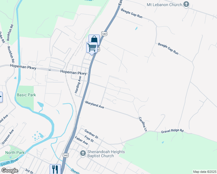 map of restaurants, bars, coffee shops, grocery stores, and more near 907 Sumac Avenue in Waynesboro
