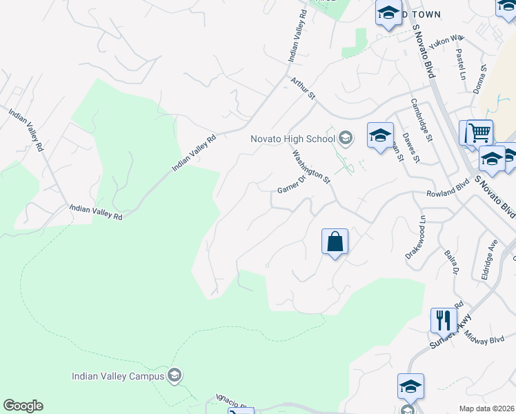 map of restaurants, bars, coffee shops, grocery stores, and more near 95 Jackson Drive in Novato