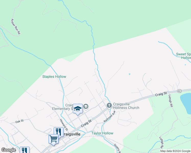 map of restaurants, bars, coffee shops, grocery stores, and more near 122 Brookhollow Road Exn in Craigsville