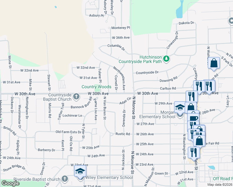 map of restaurants, bars, coffee shops, grocery stores, and more near 638 W 30th Ave in Hutchinson