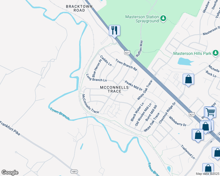 map of restaurants, bars, coffee shops, grocery stores, and more near 480 McConnells Trace in Lexington