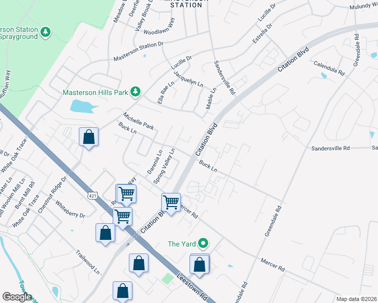 map of restaurants, bars, coffee shops, grocery stores, and more near 2501 Buck Lane in Lexington