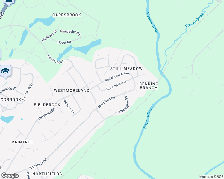 map of restaurants, bars, coffee shops, grocery stores, and more near 2040 Brownstone Lane in Charlottesville