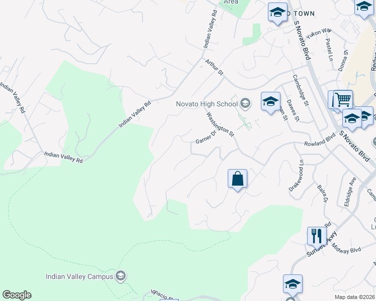 map of restaurants, bars, coffee shops, grocery stores, and more near 95 Jackson Drive in Novato