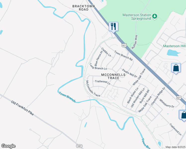 map of restaurants, bars, coffee shops, grocery stores, and more near 400 McConnells Trace in Lexington
