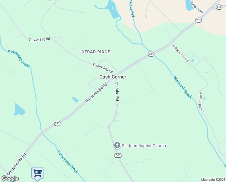map of restaurants, bars, coffee shops, grocery stores, and more near 1852 St John Rd in Gordonsville