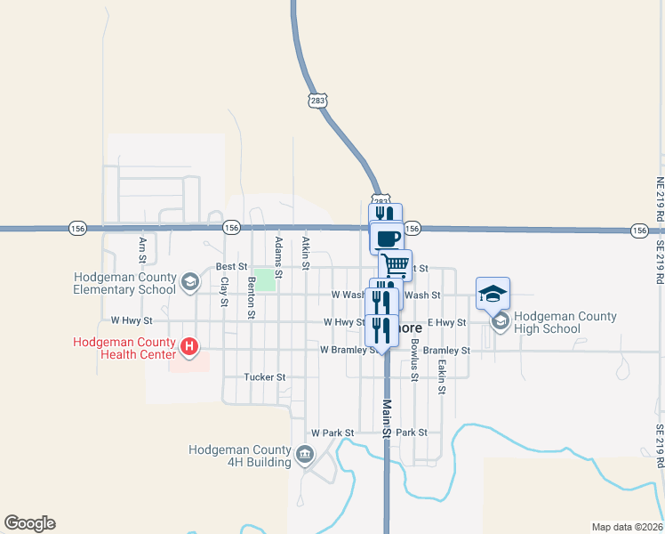 map of restaurants, bars, coffee shops, grocery stores, and more near Best Street in Jetmore