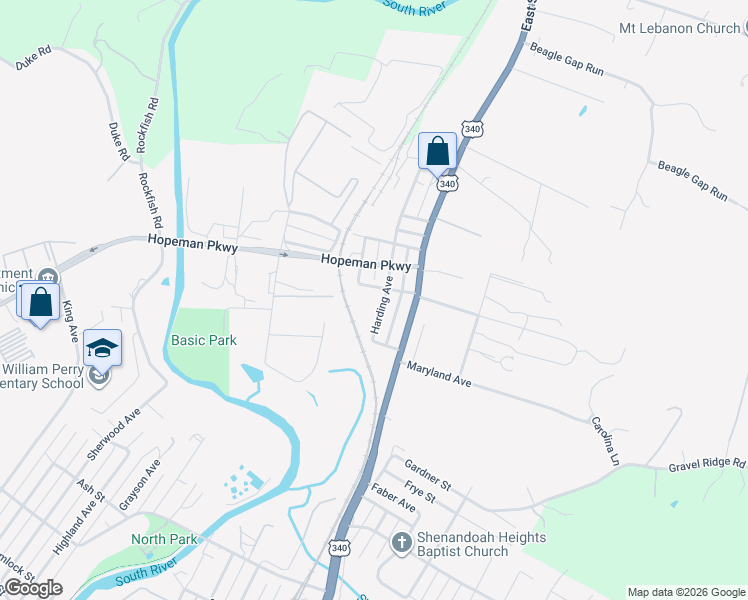 map of restaurants, bars, coffee shops, grocery stores, and more near 1429 Harding Avenue in Waynesboro