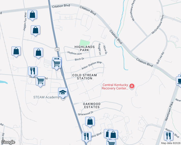 map of restaurants, bars, coffee shops, grocery stores, and more near 820 Lost Trail Circle in Lexington