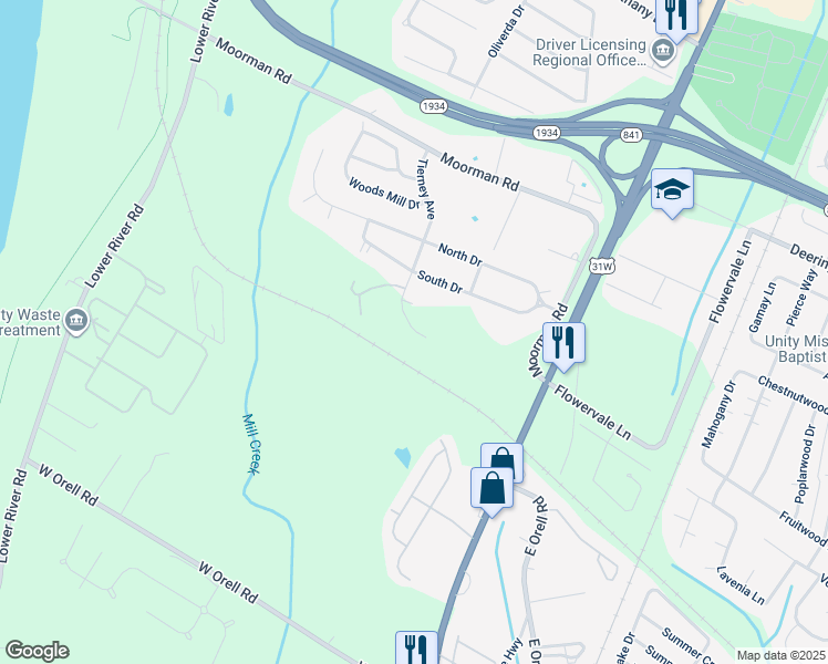map of restaurants, bars, coffee shops, grocery stores, and more near 11717 Tierney Avenue in Louisville