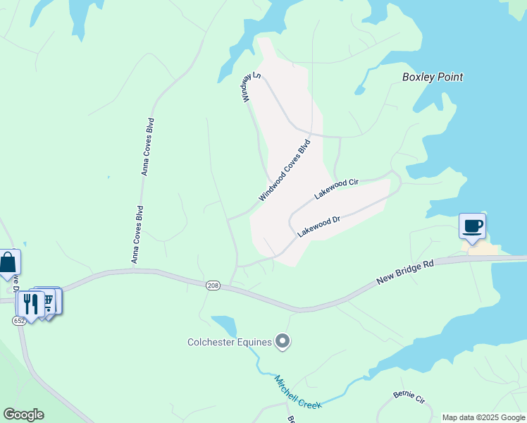 map of restaurants, bars, coffee shops, grocery stores, and more near 344 Windwood Coves Boulevard in Mineral