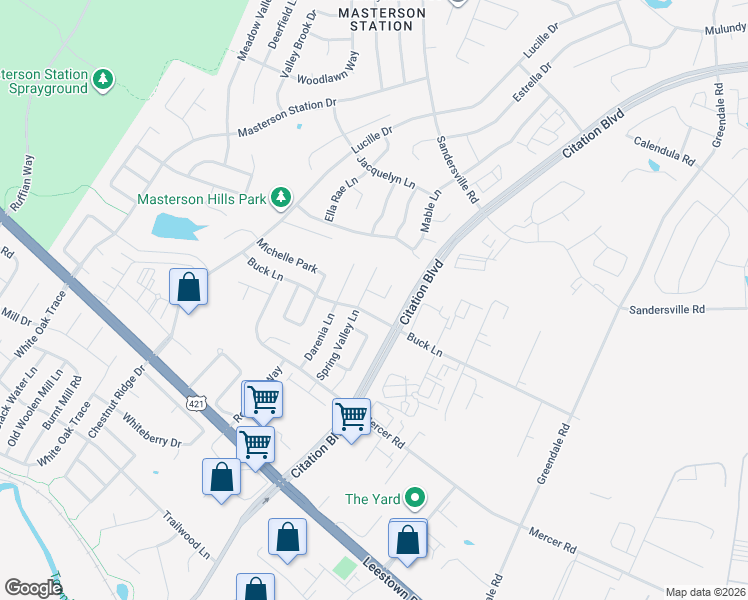 map of restaurants, bars, coffee shops, grocery stores, and more near 2501 Buck Lane in Lexington