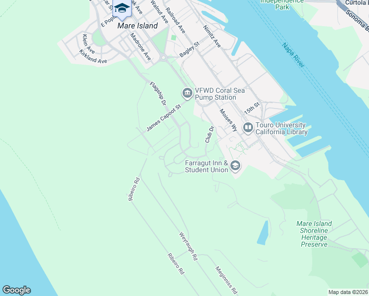 map of restaurants, bars, coffee shops, grocery stores, and more near 1546 Flagship Drive in Vallejo