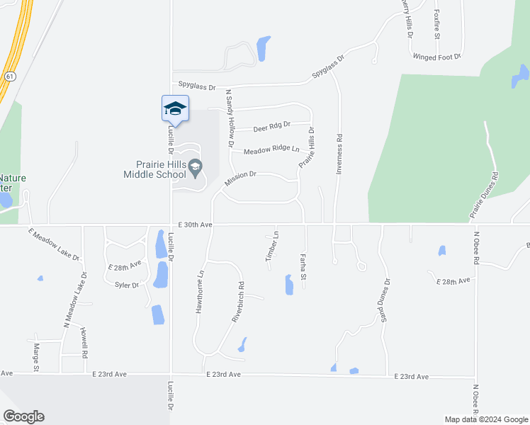 map of restaurants, bars, coffee shops, grocery stores, and more near 3919 Prairie Hills Drive in Hutchinson