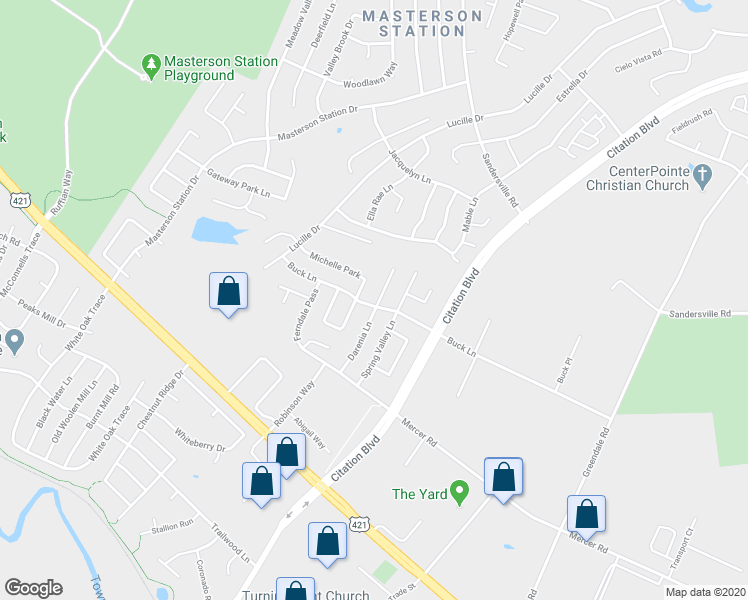 map of restaurants, bars, coffee shops, grocery stores, and more near 301 Darenia Ln in Lexington