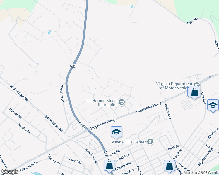 map of restaurants, bars, coffee shops, grocery stores, and more near 109 Compass Drive in Waynesboro