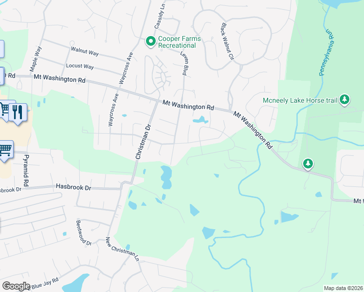 map of restaurants, bars, coffee shops, grocery stores, and more near 10909 Oreland Mill Road in Louisville