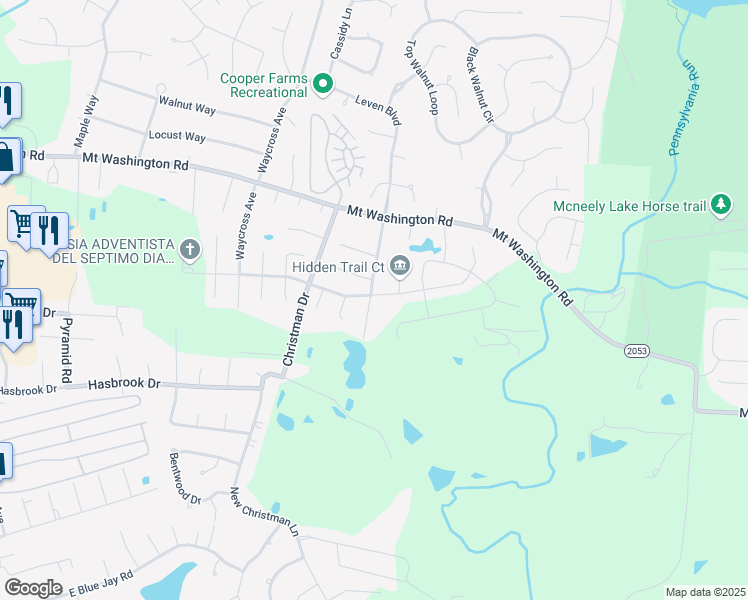 map of restaurants, bars, coffee shops, grocery stores, and more near 10909 Oreland Mill Road in Louisville