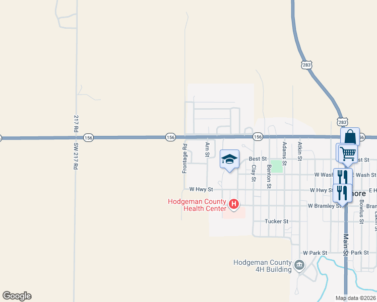 map of restaurants, bars, coffee shops, grocery stores, and more near Frontage Road in Jetmore