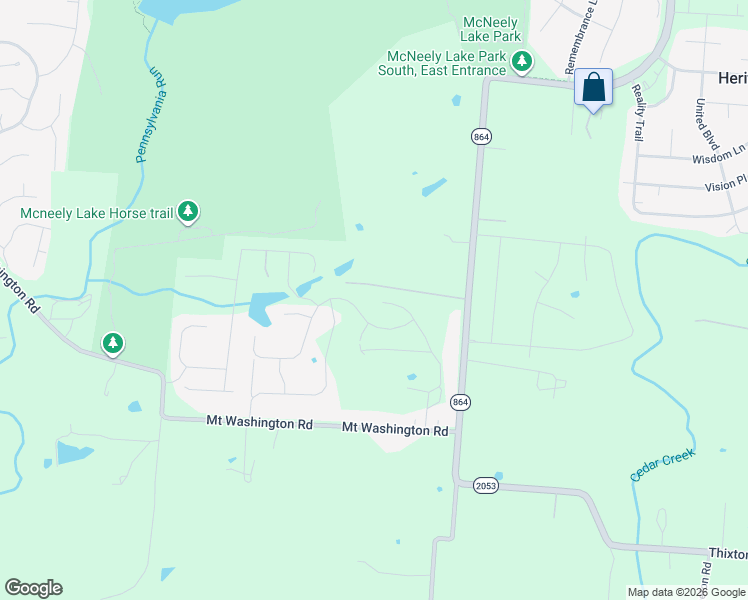 map of restaurants, bars, coffee shops, grocery stores, and more near 10920 Cedar Creek Road in Louisville