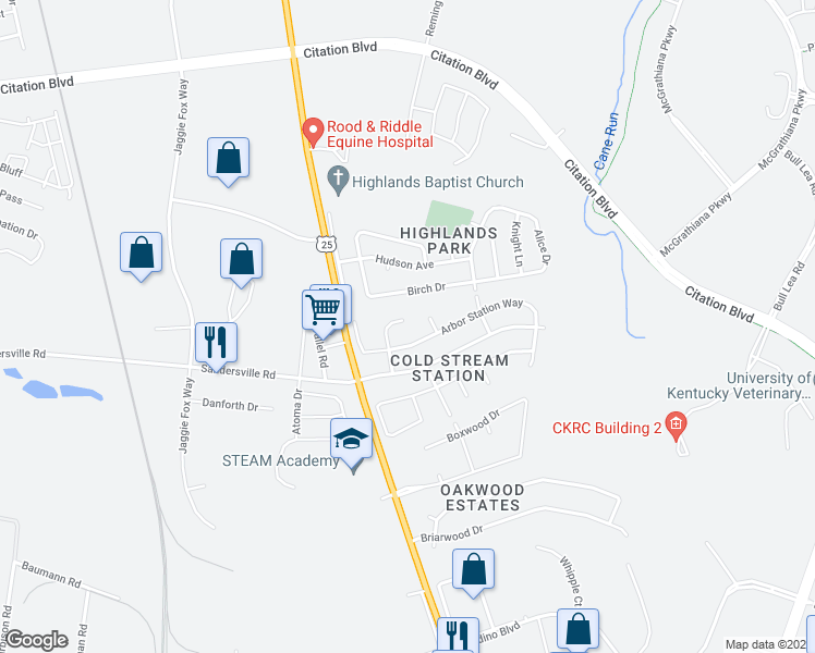 map of restaurants, bars, coffee shops, grocery stores, and more near 1852 Idle Brook Way in Lexington