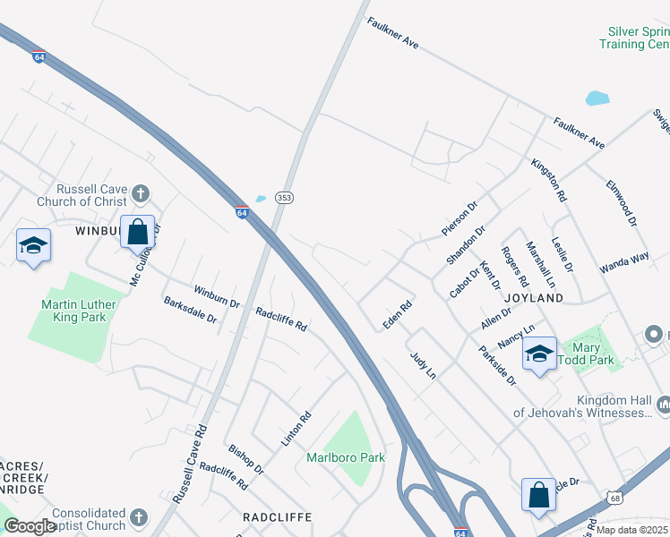 map of restaurants, bars, coffee shops, grocery stores, and more near 2020 Russell Cave Road in Lexington
