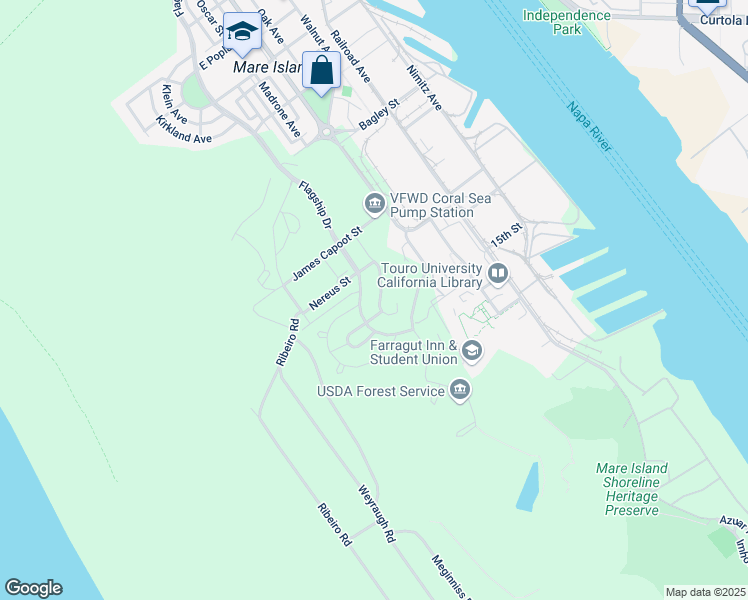 map of restaurants, bars, coffee shops, grocery stores, and more near 1417 Montclair Street in Vallejo