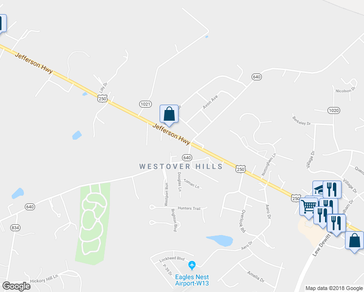 map of restaurants, bars, coffee shops, grocery stores, and more near 2405 Jefferson Hwy in Waynesboro