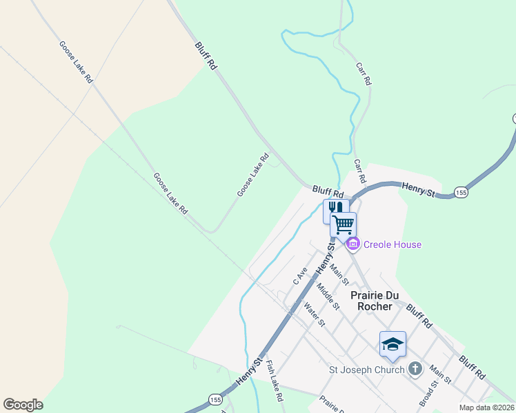 map of restaurants, bars, coffee shops, grocery stores, and more near 7671 Bluff Road in Prairie du Rocher