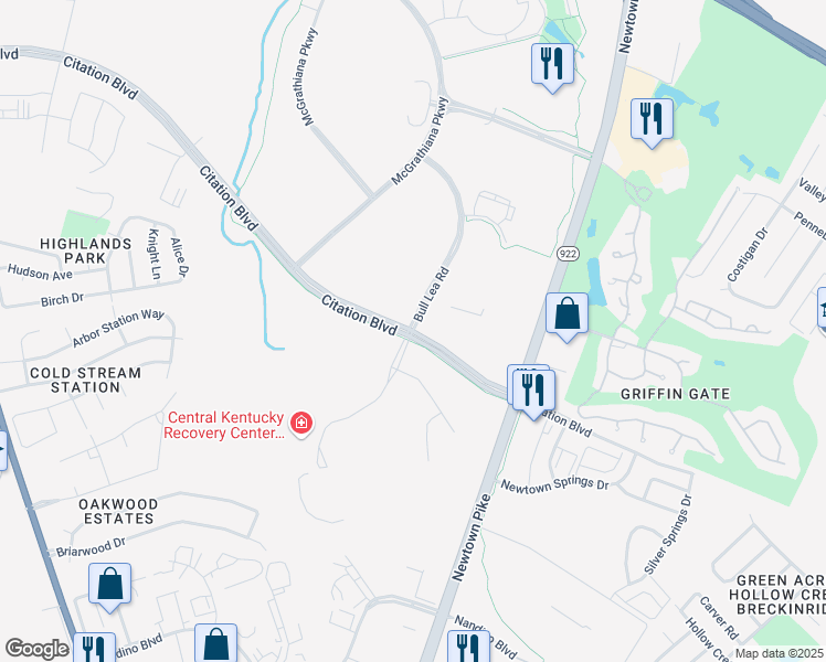 map of restaurants, bars, coffee shops, grocery stores, and more near 1350 Bull Lea Road in Lexington