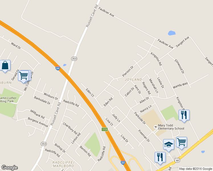 map of restaurants, bars, coffee shops, grocery stores, and more near 700 Parkside Drive in Lexington
