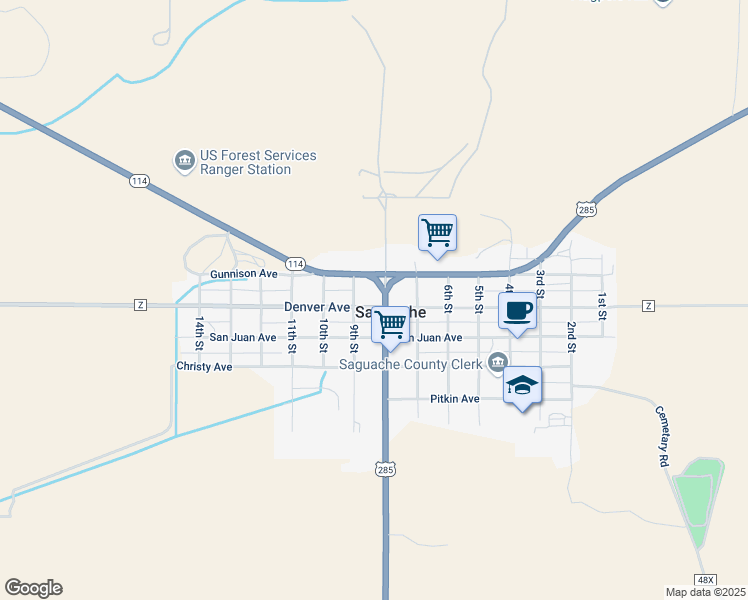 map of restaurants, bars, coffee shops, grocery stores, and more near 810 Denver Avenue in Saguache