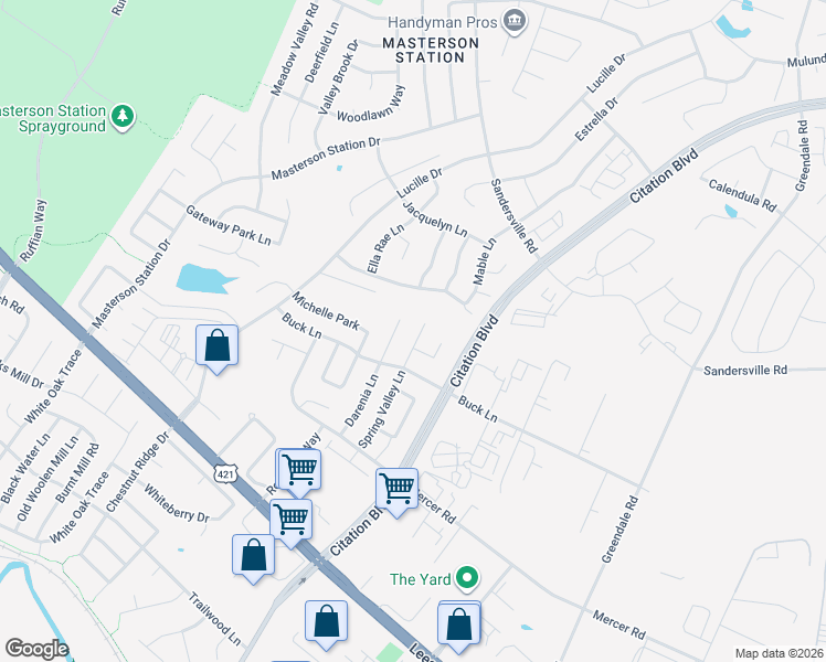 map of restaurants, bars, coffee shops, grocery stores, and more near 336 Darenia Lane in Lexington