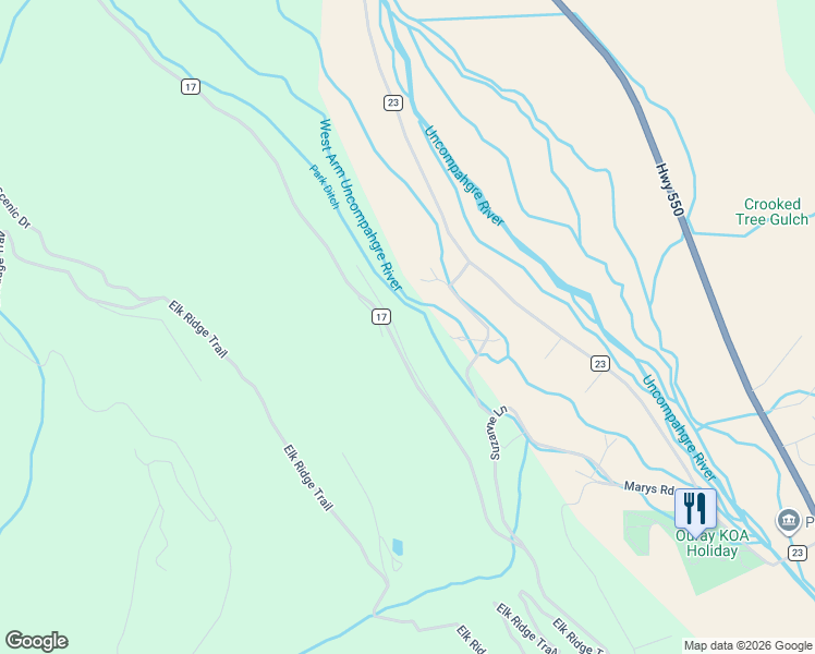 map of restaurants, bars, coffee shops, grocery stores, and more near 204 Pine Ridge Drive in Ridgway