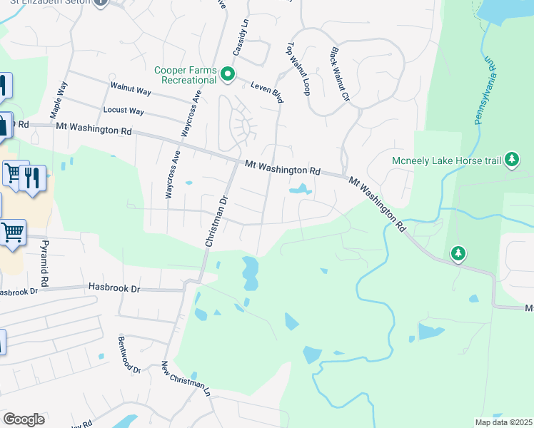 map of restaurants, bars, coffee shops, grocery stores, and more near 10909 Oreland Mill Road in Louisville