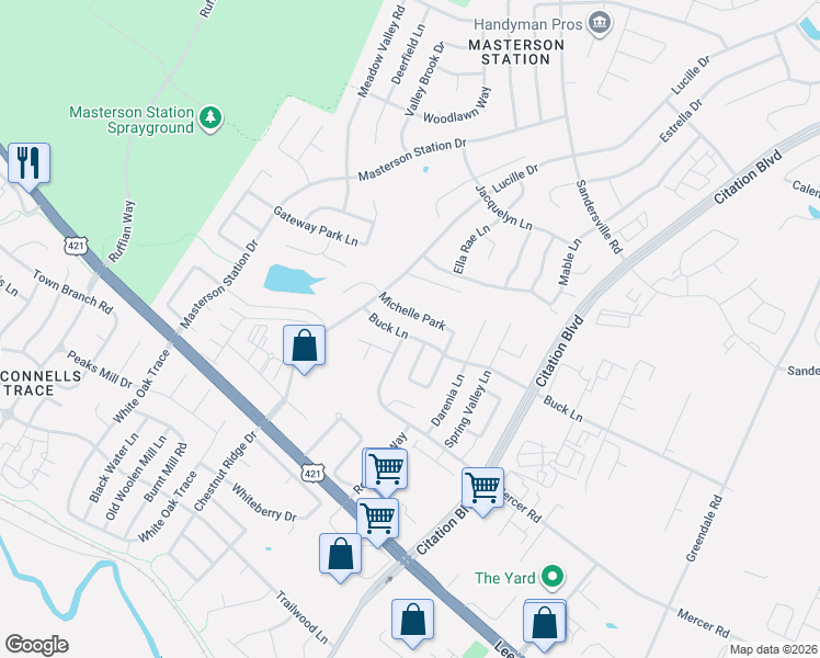 map of restaurants, bars, coffee shops, grocery stores, and more near 2597 Buck Lane in Lexington