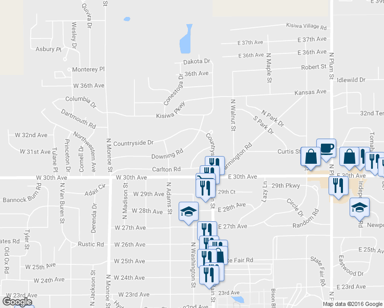 map of restaurants, bars, coffee shops, grocery stores, and more near 10 Whitmore Rd in Hutchinson