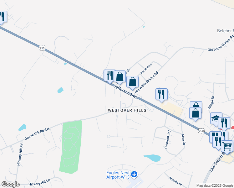 map of restaurants, bars, coffee shops, grocery stores, and more near 2367 Jefferson Highway in Waynesboro