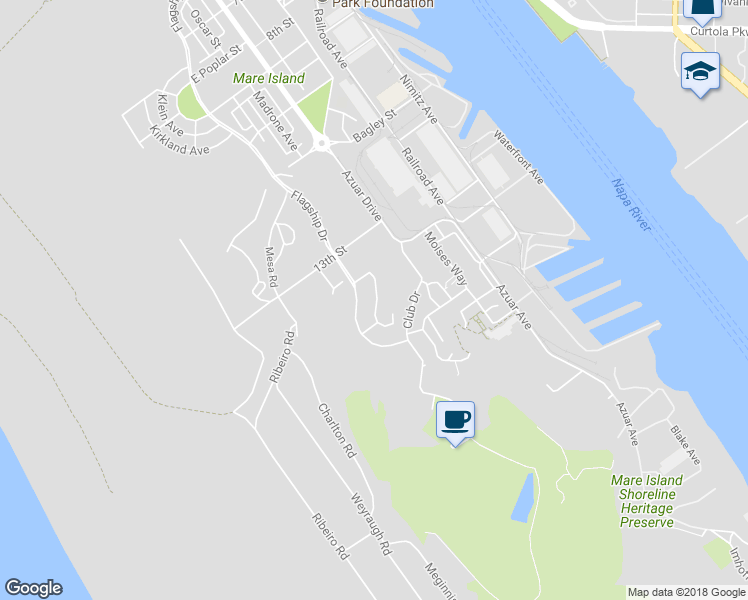map of restaurants, bars, coffee shops, grocery stores, and more near 1417 Montclair Street in Vallejo