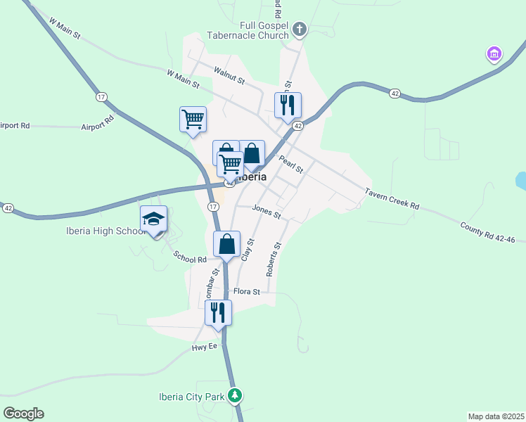 map of restaurants, bars, coffee shops, grocery stores, and more near 200 Clay Street in Iberia