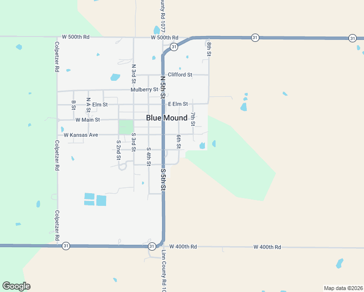 map of restaurants, bars, coffee shops, grocery stores, and more near 604 East Walnut Street in Blue Mound