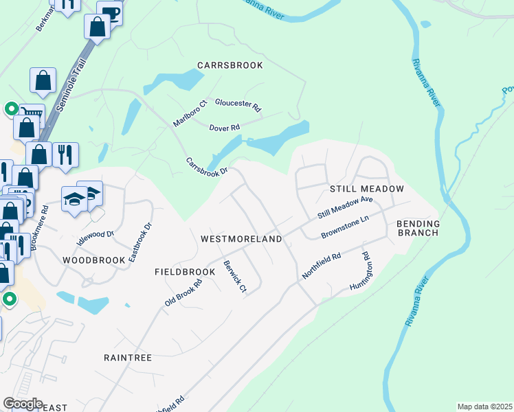 map of restaurants, bars, coffee shops, grocery stores, and more near 409 Carrsbrook Drive in Charlottesville