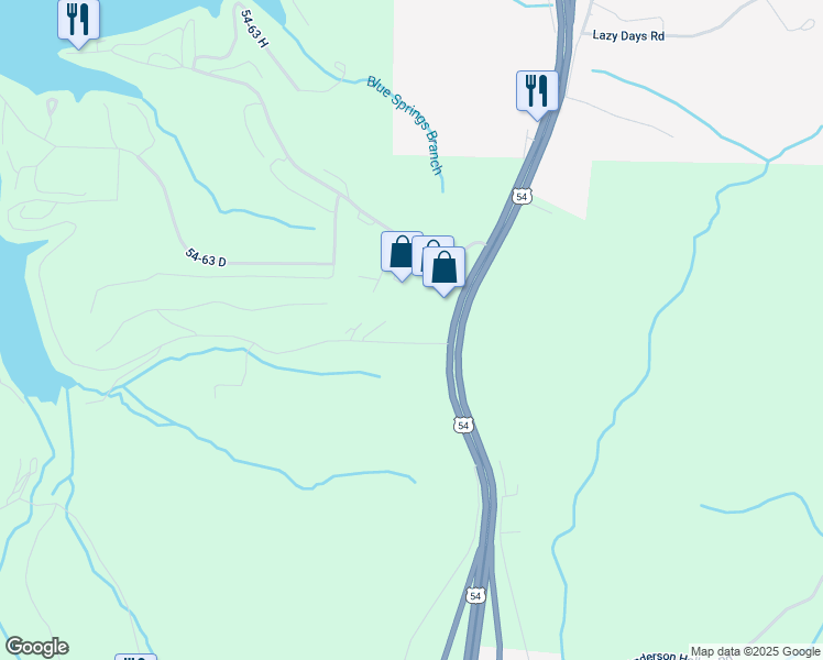 map of restaurants, bars, coffee shops, grocery stores, and more near Lake Road 54-64 in Linn Creek