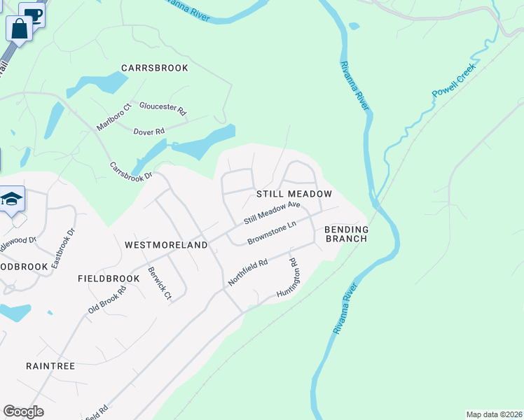 map of restaurants, bars, coffee shops, grocery stores, and more near 1269 Still Meadow Avenue in Charlottesville
