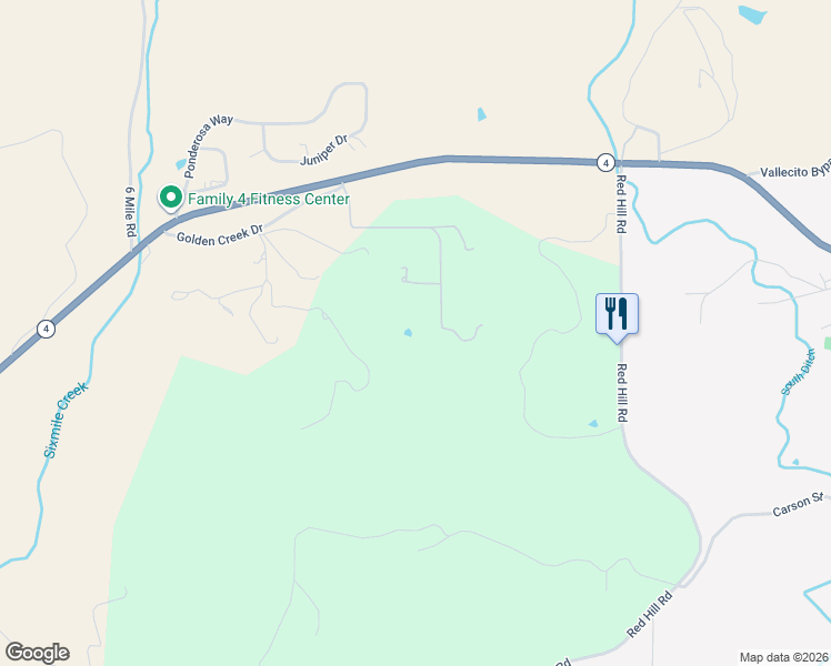 map of restaurants, bars, coffee shops, grocery stores, and more near 360 Pyshon Rd in Angels Camp